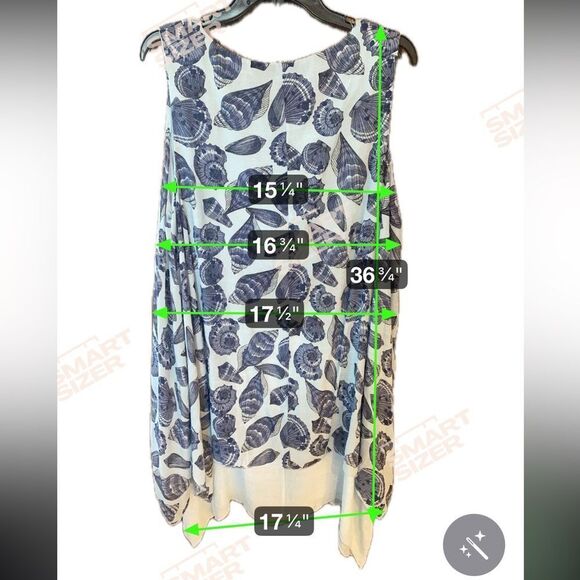 India Boutique NWT O/S Blue Shell Print Flowy Tank Lightweight Dress Swim Cover - Picture 7 of 8